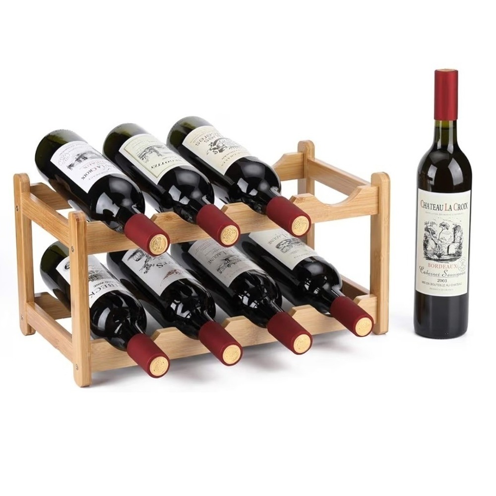 Natural Bamboo 2 Tier Countertop Wine Rack Storage Kitchen Bar